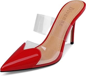 Divanne Women's Heart Heeled Mules Pointed Toe Mule Pumps High Heel Mules Slip On Clear Heeled Sandals