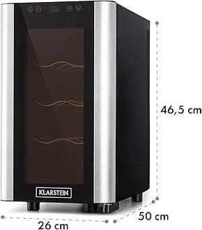Klarstein Reserva Slim Uno Wine Refrigerator, 23 Litres / 8 Bottles, Temperature: 11-18°C, Low Noise: 26 dB, 3 Metal Slide-In Levels, LED Lighting, UV Protection, Wine Cooler, Black