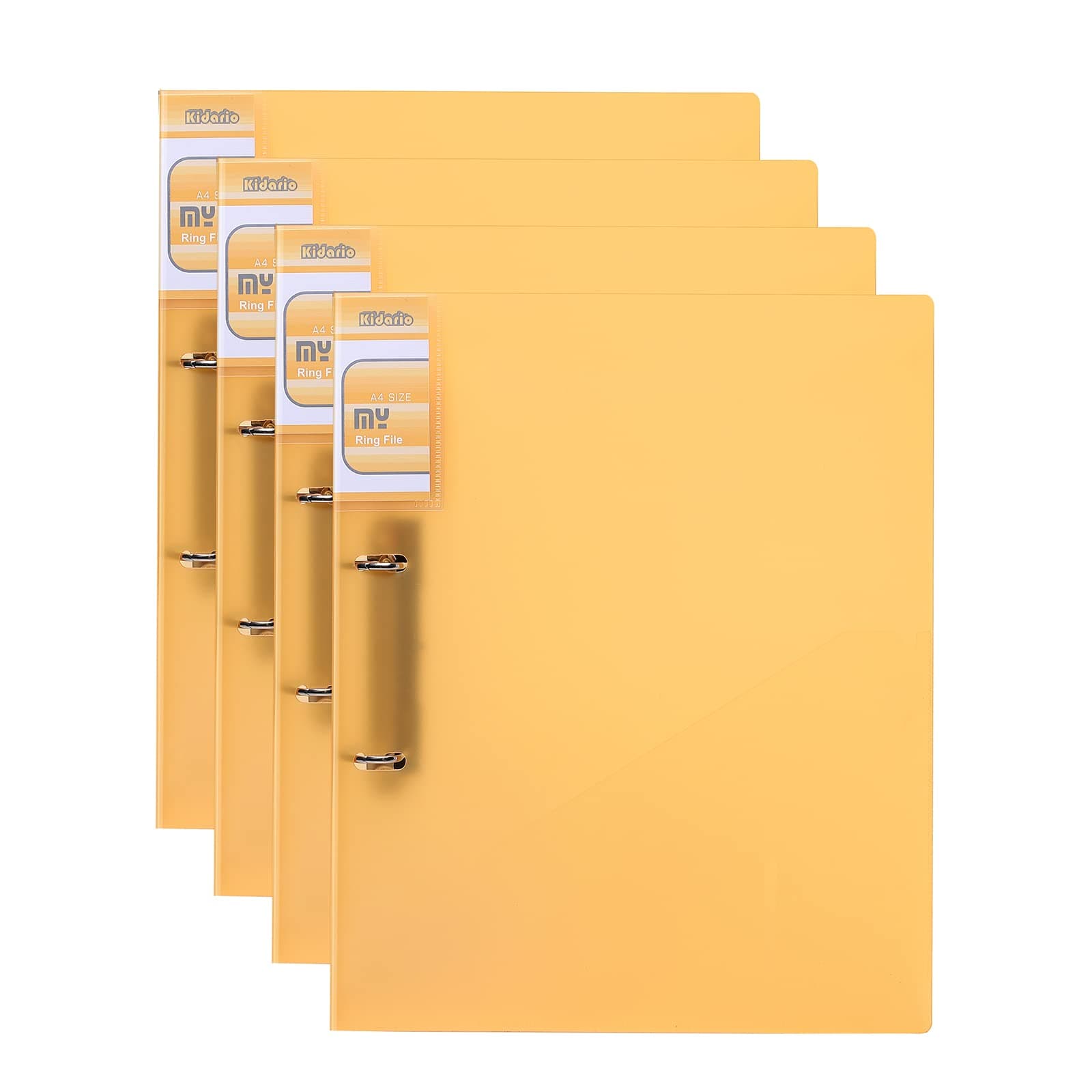 Hotyin Ring Binder 4 Pack, 2 D-Ring Binder, 38mm Spine, Polypropylene A4 Ring Binder for Document Organisation, Translucent Matte, Orange