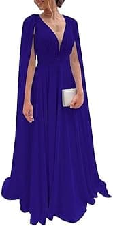 Chiffon Bridesmaid Dress for Women Cape Sleeve V-Neck Formal Evening Gowns with Pocket LBC020