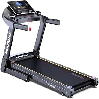 – PowerMax Fitness TDM-96 (4HP Peak) Motorised Treadmill for Home Use [ Max User Wt. 110kg | LCD Display | Bluetooth for Music & Mobile App | 3 Level Manual Incline ] Free (DIY) Installation Assistance