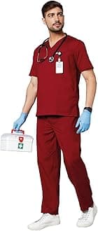 KNYAActive Men's 5-Pocket Scrub Suit | Set of Top & Bottom | Half Sleeves | V Neck | Breathable Fabric | Comfortable | Durable | Uniform for Doctors, Nurses and Dentists