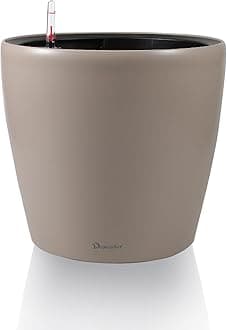Dexceder 11x10 Inches Self Watering Planter Indoor Outdoor, Inner Pot Design, Thickened Table Flower Plant Pot with Water Level Indicator (Taupe Matte)