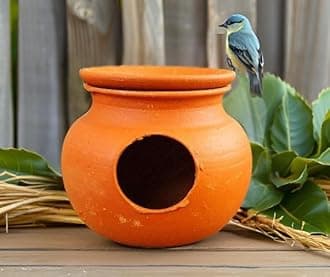 ZENRISE Clay Pot mud House with Lid for Egg Laying and Breeding for Budgies Love Birds with Flat Standing Bottom (15cm, Red Brown) - Indoor, 1 Piece