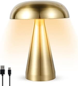 Mushroom Table Lamp Portable Cordless LED Desk Light USB Rechargeable Desk Lamp Touch Control Night Light with 3 Color Dimming Decorative Bedside Lamp for Bedroom Living Room Home Decor(gold)