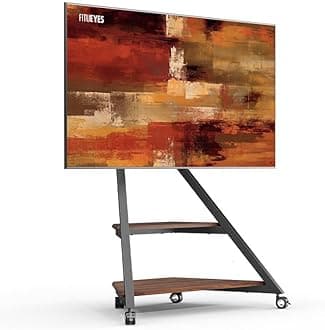 FITUEYES Design Corner TV Stand for 55-88inch TV, Rolling TV Stand with Wheels and Storage Shelf, Modern Floor TV Cart Black and Walnut, Eiffel Series