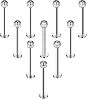 - 16G 316L Stainless Steel 3mm Ball Labret Monroe Lip Ring Tragus Helix Cartilage Earring Stud Barbell Bar Length 6mm 8mm 10mm 12mm Body Piercing Jewelry