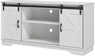 Panana Bar Cabinet with Barn 2 Sliding Doors Buffet Farmhouse Storage Cabinet TV Stand (White)