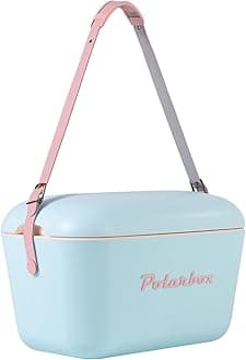 Polarbox Retro Beach Cooler Vintage Picnic Lunch Box Bag Portable Cooler Travel Camping Hiking 90s Style Ice Chest Extra Large Lightweight for Cans Beers & Seltzer Drinks 20L (Sky Blue Rose)