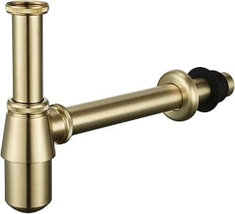 Bathroom Bottle P Trap Waste Pipe 1-1/4 inch Slip Inlet Drain, Lavatory Adjustable Basin Sink Waste Pipe Drain P-Trap Kit, General US/CA Standard, Brushed Nickel Gold