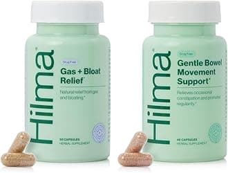 Hilma Daily Movement Duo for Constipation & Bloating Relief for Women, Gas Plus Bloat Relief (50 Vegan Capsules) w/Lemon & Peppermint, Gentle Bowel Movement (46 Vegan Capsules) w/Magnesium & Ginger