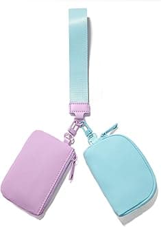 ViverteMini Zip Around Keychain Wristlet Wallets Small Portable Dual Pouch Wristlet Detachable Coin Purse Pocket, Lavender+Icing Blue, Multicolor