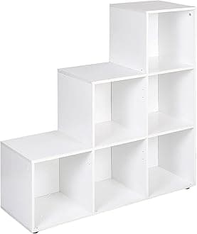 URBNLIVING 6 Cube Step Storage Bookshelf Unit (Matt White)