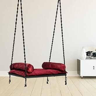 SWINGZY Premium Pine Double Seater Swing with Masand Cushion/Double Seater Swing for Indoor & Outdoor/Polyster Swing Chair for Adult/Hammock Chair for Garden/Jhula/Swing Chair for Home (Black)