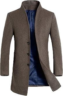 Lavnis Men's Trench Coat Long Wool Blend Overcoat Slim Fit Down Topcoat