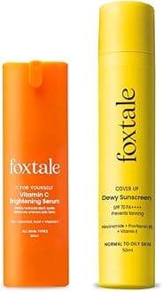 Foxtale Glow & Guard Duo | SPF 70 Dewy Finish Sunscreen & 15% Vitamin C Serum | Broad-Spectrum UV Protection | Hydrating, Brightening, Tan Prevention | Niacinamide, Peptides, Vitamin E | For All Skin Types | Summer Skincare Essential | 50ml + 30ml