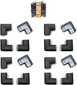 HeftyFit Corner Protector for Baby (16 Large Corners), Heavy-Duty Soft Rubber Foam Furniture Corner Bumper Guards, 3M Adhesive Pre-Taped, Onyx Black