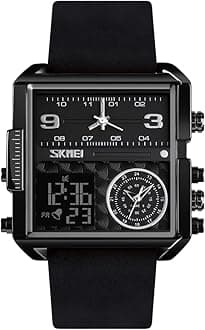 SKMEI Men's Digital Sports Watch, Square Backlight Large Screen Multi Time Zone Men's Watch Waterproof Digital Analog Watch for Men (Small Size 41mm)