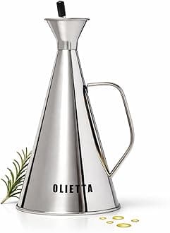 Olietta Stainless Steel Non Drip Leak Proof No Mess Oil & Vinegar Pourer & Kitchen Drizzler Bottle 500ML 0.5 Litre Great for Pouring & Drizzling Olive Oil & Other Liquids Easy to Clean & Leakproof