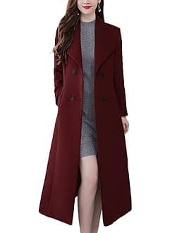 chouyatou Women's Maxi Long Wool Blend Pea Coat Shawl Collar Double Breasted Winter Trench Coat Overcoat