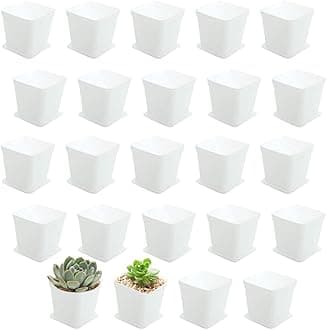 24 Pack 3 Inch White Square Plastic Plant Pots with Saucers,Nursery Seedling Pots with Drainage Hole,Small Planter Containers for Succulents,Flowers,Indoor Outdoor Garden,Home Office Balcony Decor