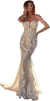 Beach Mermaid Wedding Dresses for Bride 2025 Lace Appliques Tulle Boho Bride Dress with Train