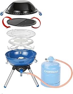 Party Grill | Camping Stove and Grill | All-in-One Camping BBQ | portable barbecue with Griddle, Grid and Pan Support | runs off CV470 Gas Cartridge or R907 Cylinder,Party Grill 400 R