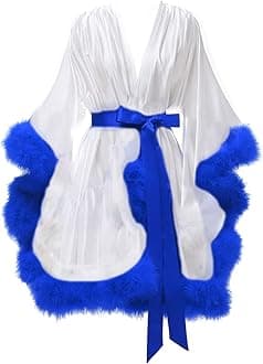 Changuan Women's Feather Robe Silk Satin Fur Bridal Robe Short Dressing Gown Bathrobe Lingerie Nightgown Sleepwear