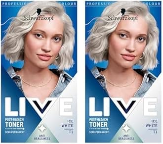 Schwarzkopf Live Post Bleach Toner Ice White Hair Toner, Lasts Up To 16 Washes, Semi-Permanent Blonde Hair Dye, For Brassy Yellow Tones, T1 (Pack of 2)
