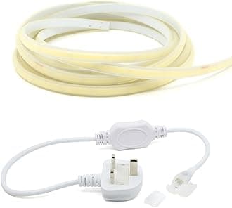 G.W.S® 8M Cool White 6000K AC 220V-240V Seamless LED COB Strip Light with Standard UK Plug, IP65 Waterproof, Cuttable Every 50CM [Energy Class F]
