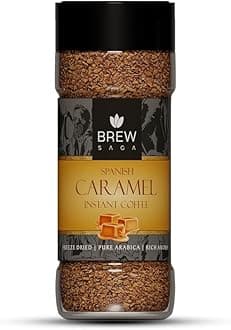 Spanish Caramel Instant Coffee | 100% Arabica | Freeze-Dried | Flavoured Coffee | No Added Sugar | Flavored Coffee Powder for Both Hot & Cold Coffee | Makes 30 Cups | 50 grams