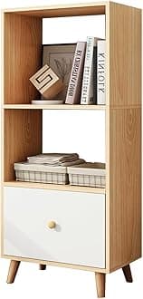 IOTXYOpen Shelf Cube Bookcase - 47" Tall Mid-Century Large Bookshelf with Drawer and Deepen Display Storage Cabinet for Home Office, Oak