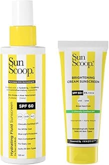 Sunscoop Hydrating Fluid & Brightening Sunscreen Combo SPF 60 PA+++ & SPF 50 PA++++ | For All Skin Types | No White Cast | Ultimate Sun Protection | 125ml + 45 gm