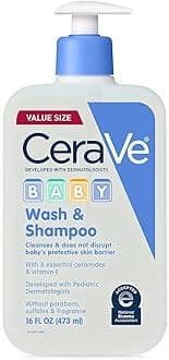 CeraVe Baby Wash & Shampoo, 2-in-1 Tear-Free for Skin Hair Fragrance, Paraben, Dye, Phthalates Sulfate Free Bath, Soap with Vitamin E 16 Ounce