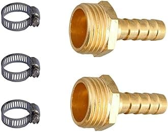 ESEKSAFAR 1/2" inch BSP Thread Barb hose fitting 1-Way Union Pipe Joint Hose clamp 3pc (Male 2pc 1/2" Thread x Barb Hose fitting 5/16" (8mm))