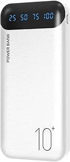 Power Bank 10000mAh Portable Charger Slim External Battery Pack with 2 USB 2.4A Outputs and USB C in/Out Compatible with Huawei iPhone 16 15 14 13 12 iPad Samsung Galaxy S20 Android Tablet (White)