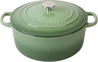 Enameled Dutch Ovens Cast Iron Dutch Oven Pot with Lid for Bread Baking, Cook, Dual Handle, 7 Quart, Pistachio Green