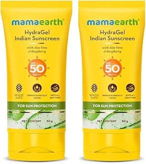 Hydragel Indian Sunscreen With Aloe Vera And Raspberry For Sun Protection | SPF 50 & PA++++ Protection | Shields From UVA & UVB Rays | Tan Protection All Skin | Non-Sticky&Light | 50 G X 2