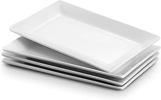 Porcelain Serving Platter, Rectangle Serving Plates Set of 4, Restaurant Serving Dishes for Meat, Appetizers, Dessert, Sushi, Party, Soft White - 9.7 x 5.4 Inches