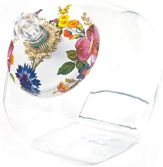 Cookie Jar with Enamel Lid, Large Glass Treat Jar or Kitchen Jar, 1-Gallon Capacity, White Flower Market