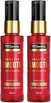 Tresemme Keratin Smooth Anti-Frizz Hair Serum 100ml with Argan Oil, for 2X Smoother Hair and Long Lasting Frizz control upto 48H even in 80% humidity (Pack of 2)