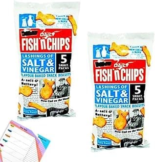 Burtons Fish 'N' Chips Salt Vinegar Flavour 10 Snack Packs of 25g (2 Packs of 5 each) Irresistible Baked Snack Biscuits