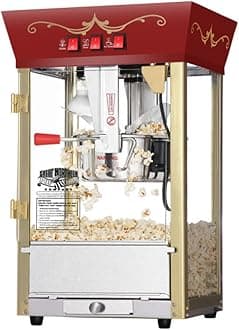 Matinee Popcorn Machine - 8oz Popper with Stainless-Steel Kettle, Reject Kernel Tray, Warming Light, and Accessories by Great Northern Popcorn (Red)