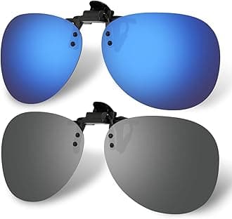 Clip on Sunglasses 2 Pack, Polarized Lens Fit over Prescription Glasses, Flip up Rimless Myopia Nearsighted Sunglasses for Men Women