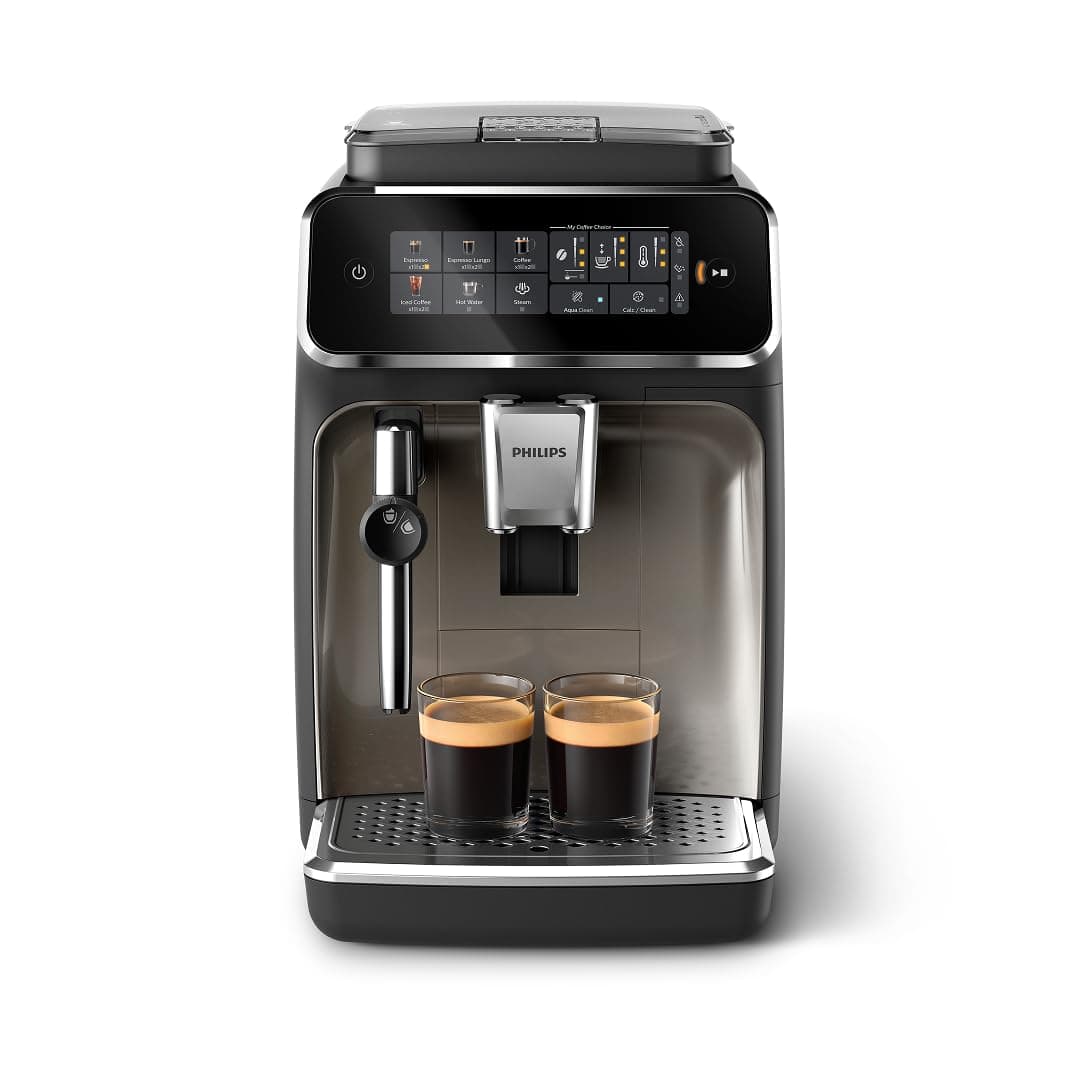 3300 Series Fully Automatic Espresso Machine with integrated milk frother and grinder, 5 Hot & Iced Coffee Pre-Sets, 40% Quieter SilentBrew, 15-Bar Pressure, Glossy Black (EP3326/90)
