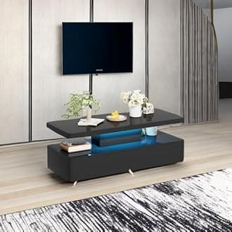 oneinmil Modern LED Coffee Table, 40 Inches Living Room Tables with 16 Colors LED Lights, Double-Layer Design, Stylish Coffee Tables for Living Room, Home, Office, Black