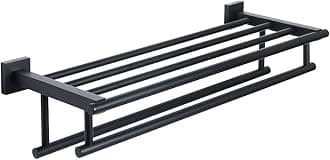 Alise 20-Inch Bathroom Lavatory Towel Rack Towel Shelf with Two Towel Bars Wall Mount Holder,GZ8050-B SUS 304 Stainless Steel Matte Black