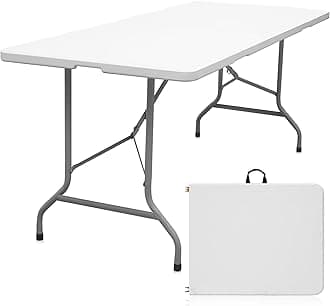 Folding Table 6ft Portable Heavy Duty Plastic Fold-in-Half Utility Foldable Table Plastic Dining Indoor Outdoor for Camping, Picnic and Party, White