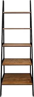 Casual Home 100% Solid Wood Standard 5-Shelf Ladder Bookcase, Rustic Brown/Black