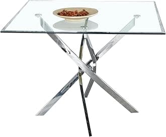 Glass Square Dining Table with Tempered Glass Table Top Stainless Steel Legs,36" Modern Square Glass Kitchen Table Glass Dining Room Table for Dining Room Kitchen Living Room (Silver-Square)